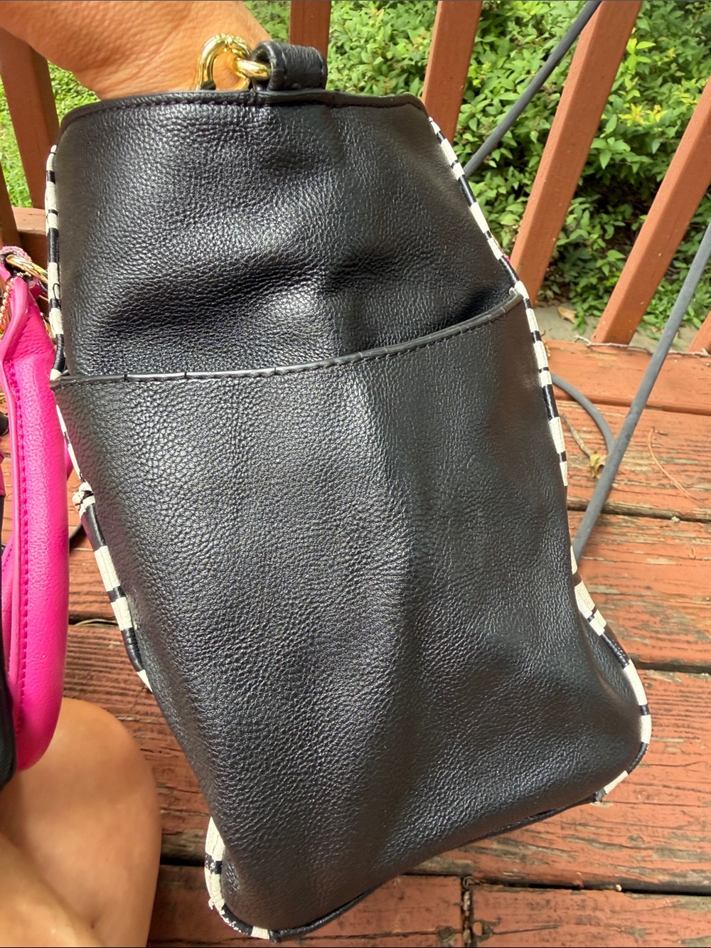 Luv Betsey Johnson Black & Striped Satchel w/ Matching Wristlet 2 BJ 🌺 - Picture 10 of 12